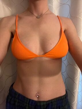 SHEIN Orange Ribbed Triangle Bikini Top